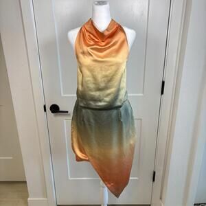 ELLIATT Molecules Ombré Cowl Neck Satin Dress Women’s Size L Resort Wear Beachy